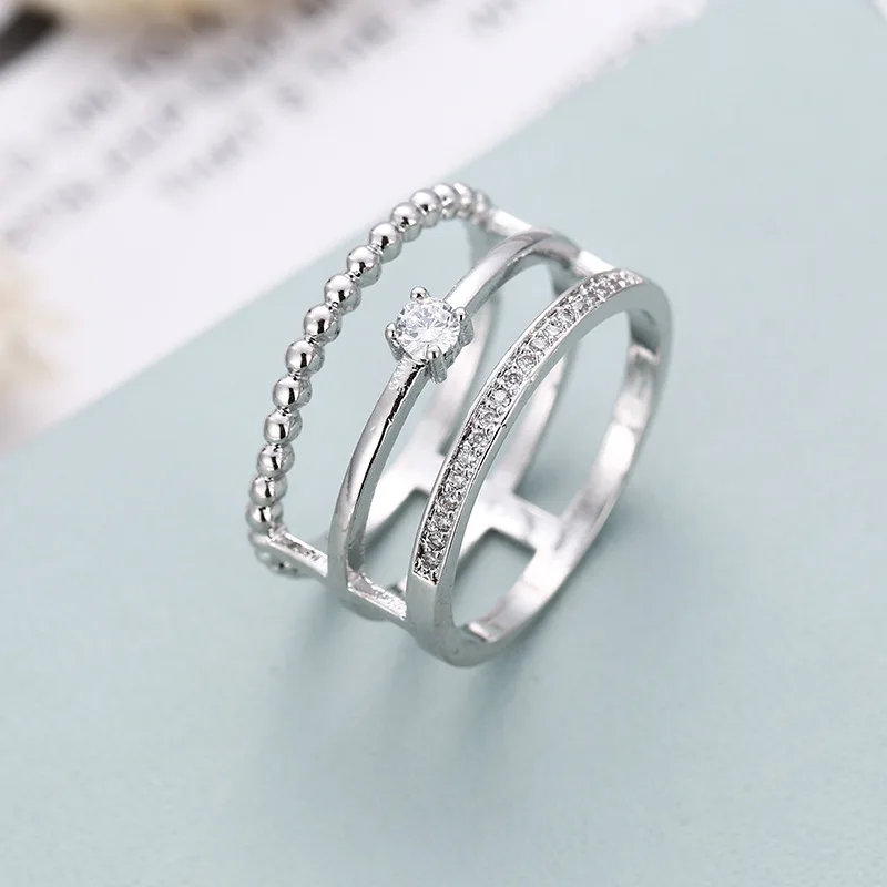 

New personality three-circle micro-inlaid zircon ladies trend simple ring fashion jewelry