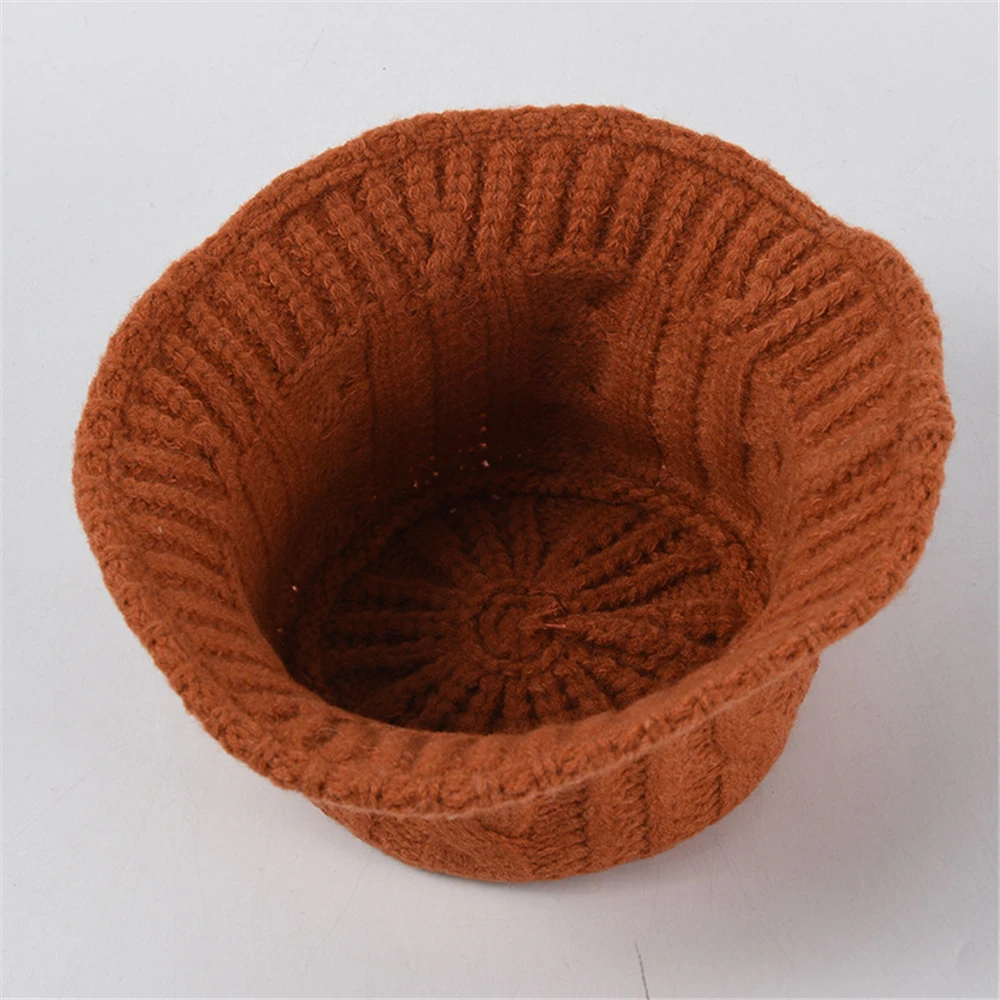 HOAREE Orange Knitted Designer Bucket Hat Women Warm Autumn Winter Hats for Women Solid Khaki Black Beige Yellow Fishing Hats