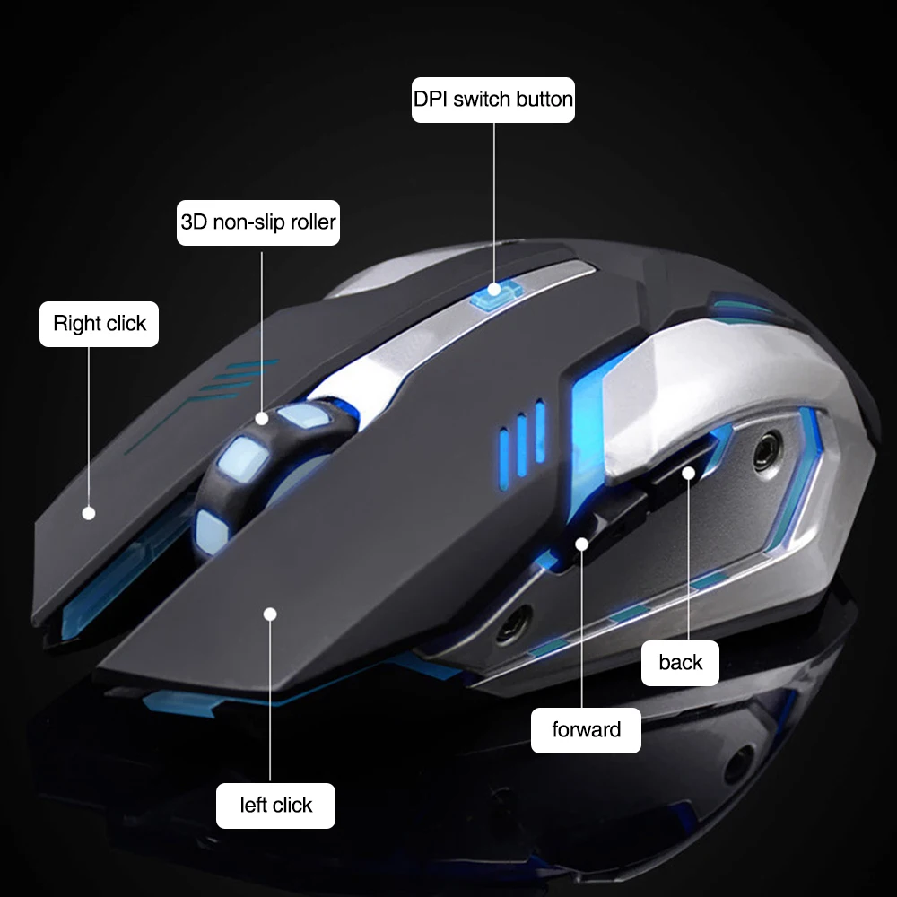 

2.4GHz Wireless Mouse 6 Buttons Optical Gaming Mouse Gamer Wireless Mice with USB Receiver for PC Computer Adjustable DPI Mouse