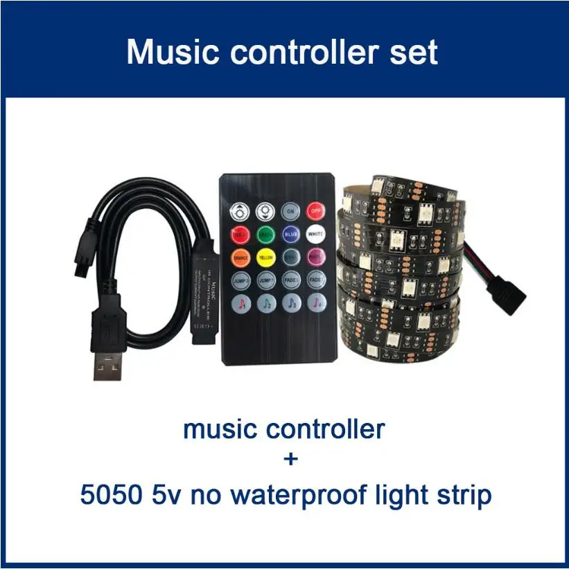 music 20key DC 5 в USB Светодиодная лента 5050 без водонепроницаемости RGB светодиодный светильник гибкий 50 см 1 м 2 м добавить 3 17 ключ пульт дистанционного управления для ТВ фоновый светильник ing - Испускаемый цвет: music 20key