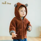 Зимняя куртка с капюшоном для маленьких девочек и мальчиков плотное шерстяное пальто с плюшевым мишкой для малышей Верхняя одежда для малышей, одежда для малышей с медвежьими ушками, От 0 до 3 лет
