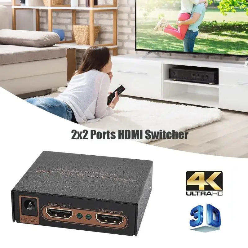 ALLOYSEED 2x2 Переключатель HDMI 2 Вход 2 Выход HDMI разделитель, сплиттер адаптер Поддержка 4K 3D 1080P для PS4 HDTV PC DVD плеер