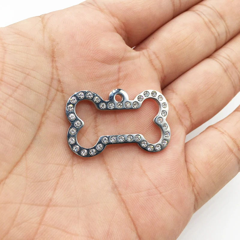 

100% Stainless Steel Bling Iced Out Dog Bone Charm For Jewelry Making Metal Crystal Bone Charms Pendant Wholesale 10pcs