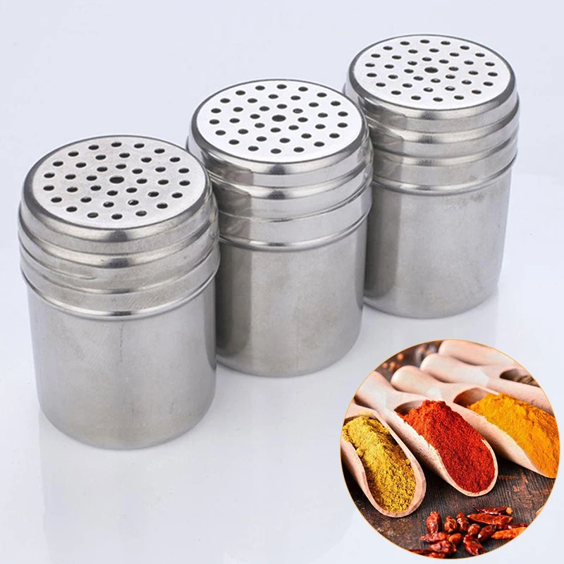 

Stainless Steel Spice Jar Dredge Salt Sugar Spice Pepper Shaker Seasoning Kitchen Tools