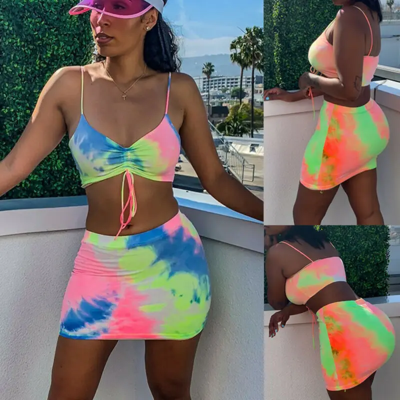 Модный женский комплект из 2 предметов: облегающий укороченный топ и юбка