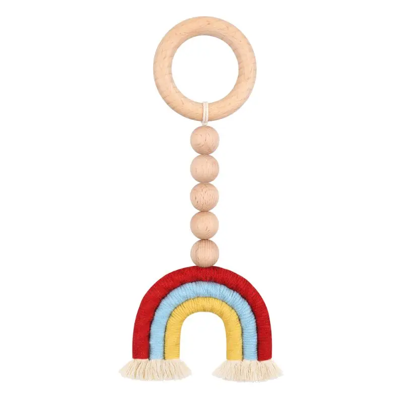 

Handmade Baby Wooden Teether Natural Wood Rattle Chewable Play Gym Stroller Toy