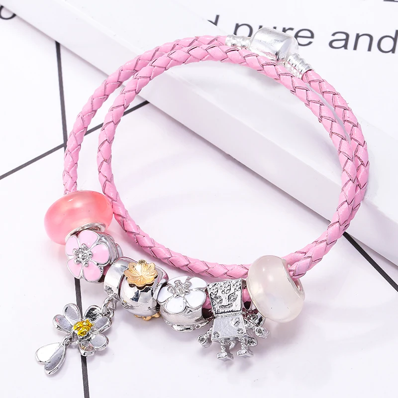 Кожаный браслет BAOPON с брелоком в виде Микки и Минни серебряные браслеты для