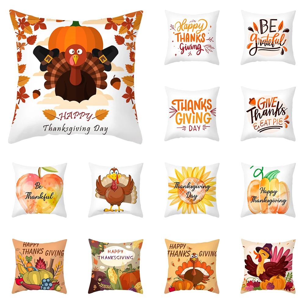 

Thanks Giving Day Decorative Cushion Cover Turkey Pumpkin Throw Pillw Cover Sofa Car Office Home Decor Pillow Case 45x45cm