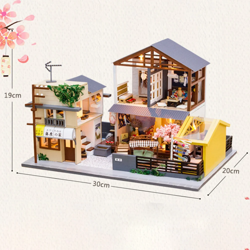

DIY Hut Wooden Doll House Miniature Furniture Kit Japanese Architecture Doll House Creative Gift Handmade Assembling Toy Gift