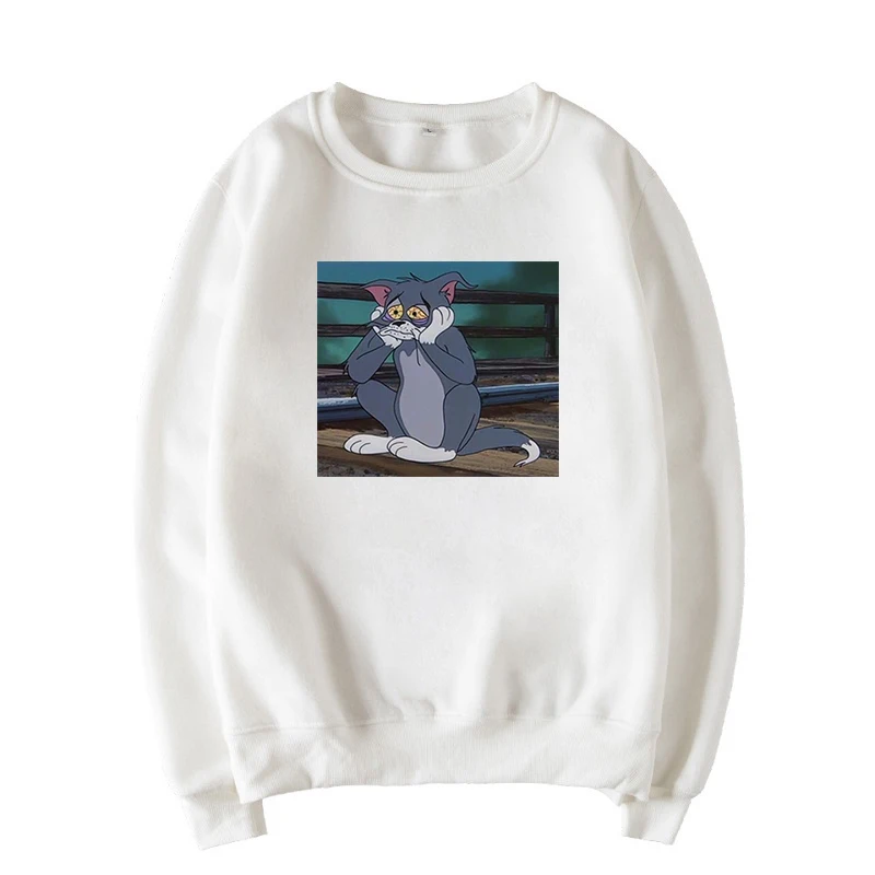 Tom Cat мышь Джерри зима Повседневный мультфильм женский свободный длинный рукав женский большой размер o-образным вырезом Harajuku Винтаж Забавный Ins Толстовка