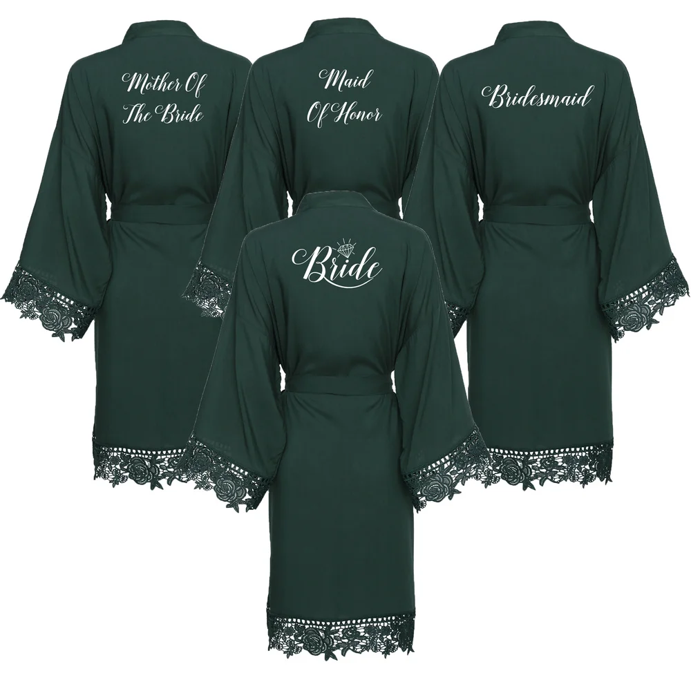 Женское хлопковое кимоно с кружевной отделкой oviter зеленое однотонное свадебное