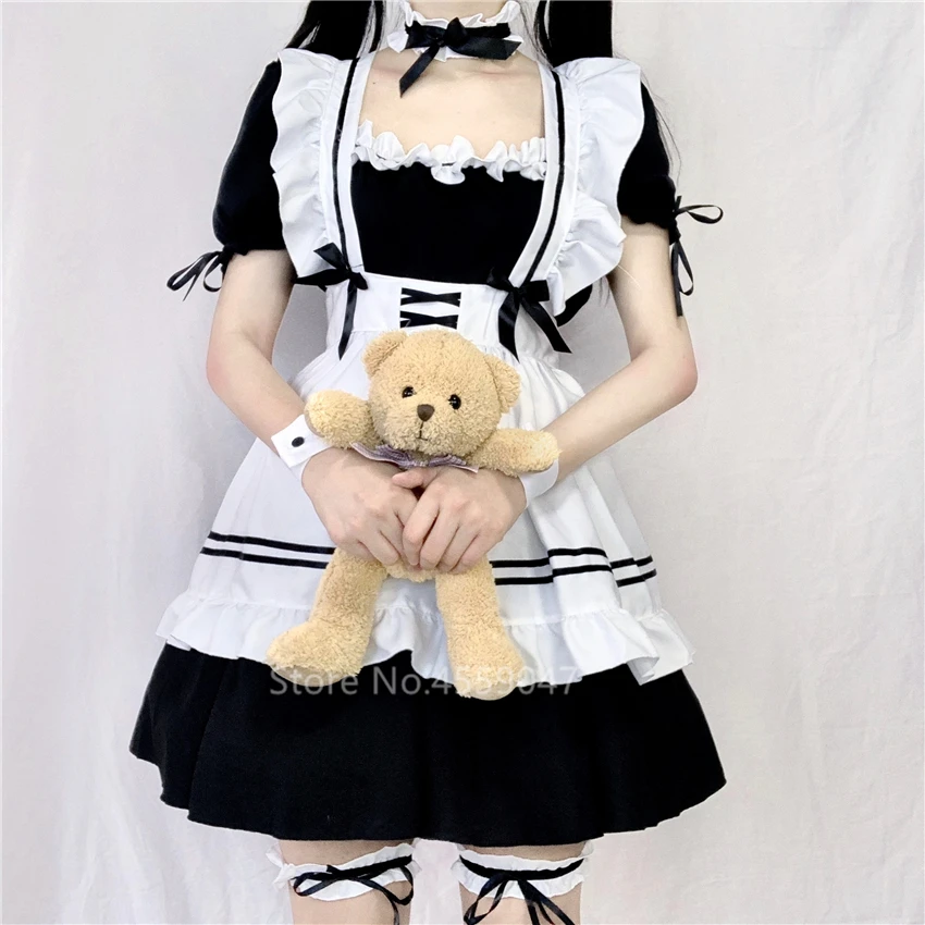

Black Cute Lolita Maid Costumes French Maid Dress Girls Woman Amine Cosplay Costume Waitress Maid Party Stage Costumes Halloween