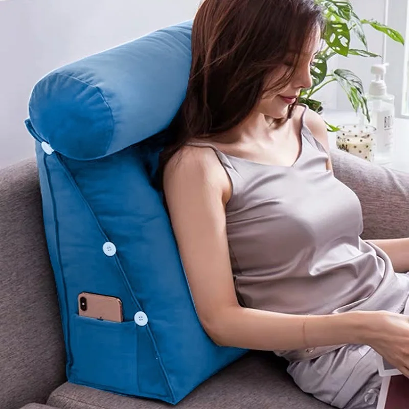 

Reading Backrest With Headrest Plush Bedside Cushion Triangle Lumbar Support Sofa Pillow PP Cotton Removable Tatami Cushions