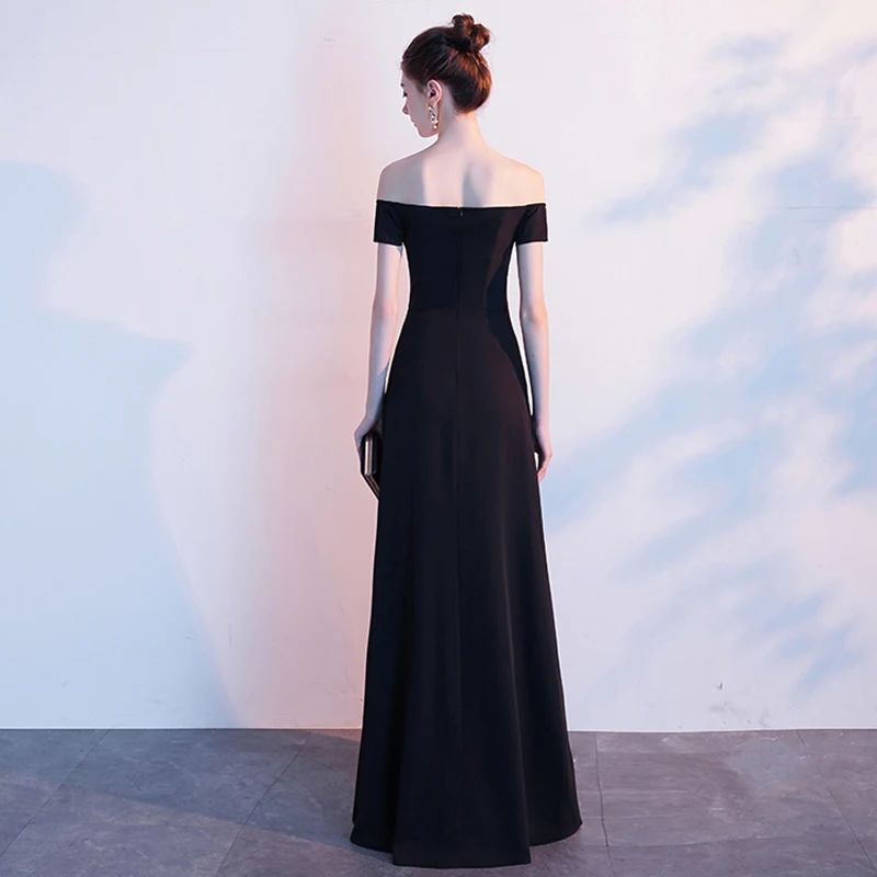 

Elegant Black Full Length Lady Evening Party Gown Qipao Sexy Off Shoulder Formal Party Dress Robe De Soiree Exquisite Maxi Dress