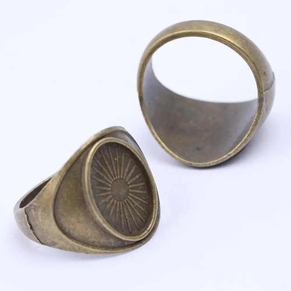 

8pcs antique bronze vintage blank ring base diy fit 10x14mm oval cabochon setting bezels