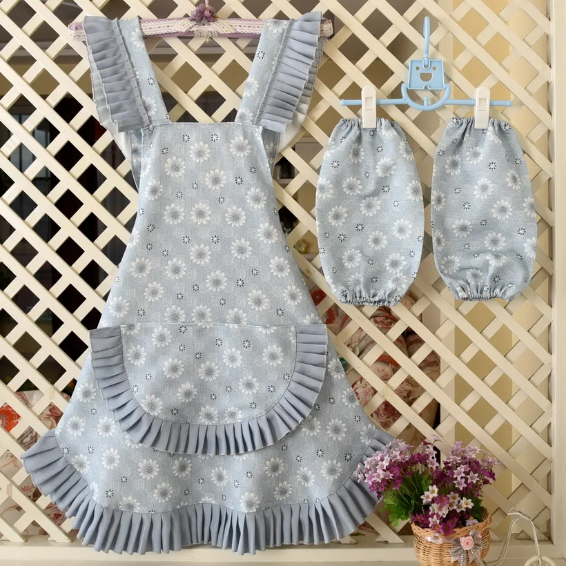 

Изящные женские фартук цветочный Водонепроницаемый с защитным напылением от жирных следов и ресторана очистки фартук верхний край декорир...