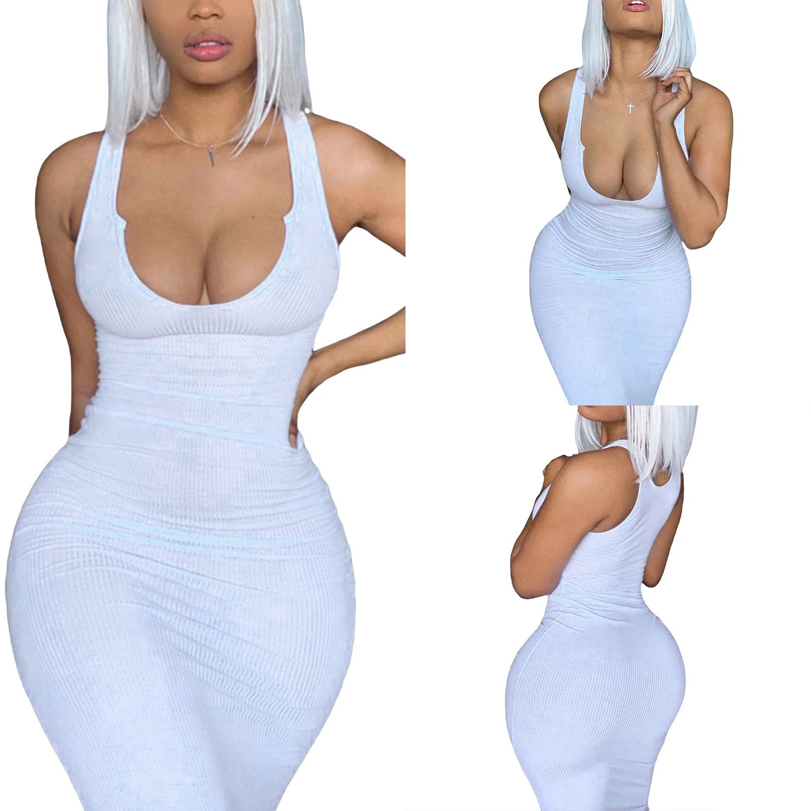 

Women Sexy Sleeveless U-neck Dress Fashion Solid Color Dresses for Ladies Female Summer women's clothing