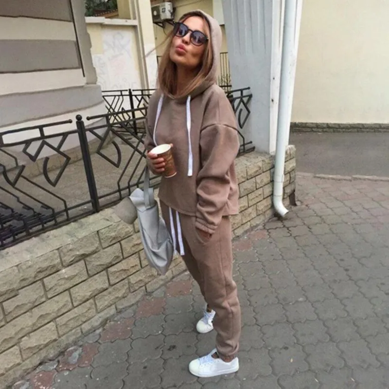 

2021 New Women Casual Sets Fashion Hooded Tops Sweatshirt+Solid Long Pants Sets Women Clothing Suits Female Tracksuit 2pcs Sets