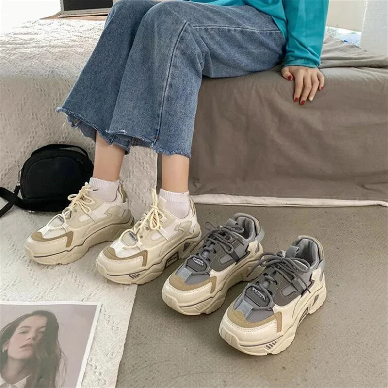 Кроссовки женские на платформе Вулканизированная подошва кроссовки в Корейском