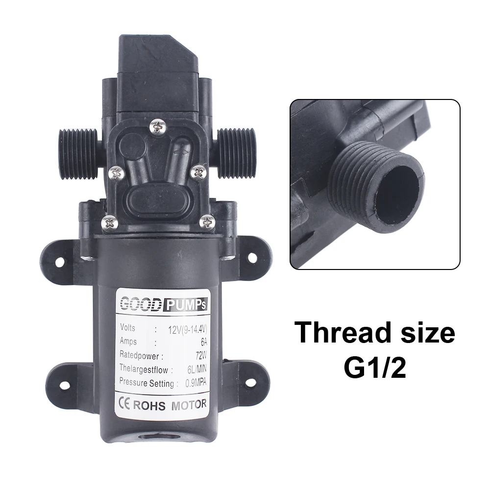 

12V 130PSI 6L/Min Water High Pressure Diaphragm Self Priming Pump 70W 72W with EU power supply 6A pipeDC