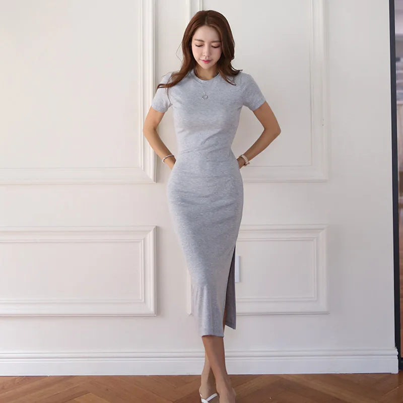 Платье-футболка женское длинное облегающее пляжное повседневное базовое халат