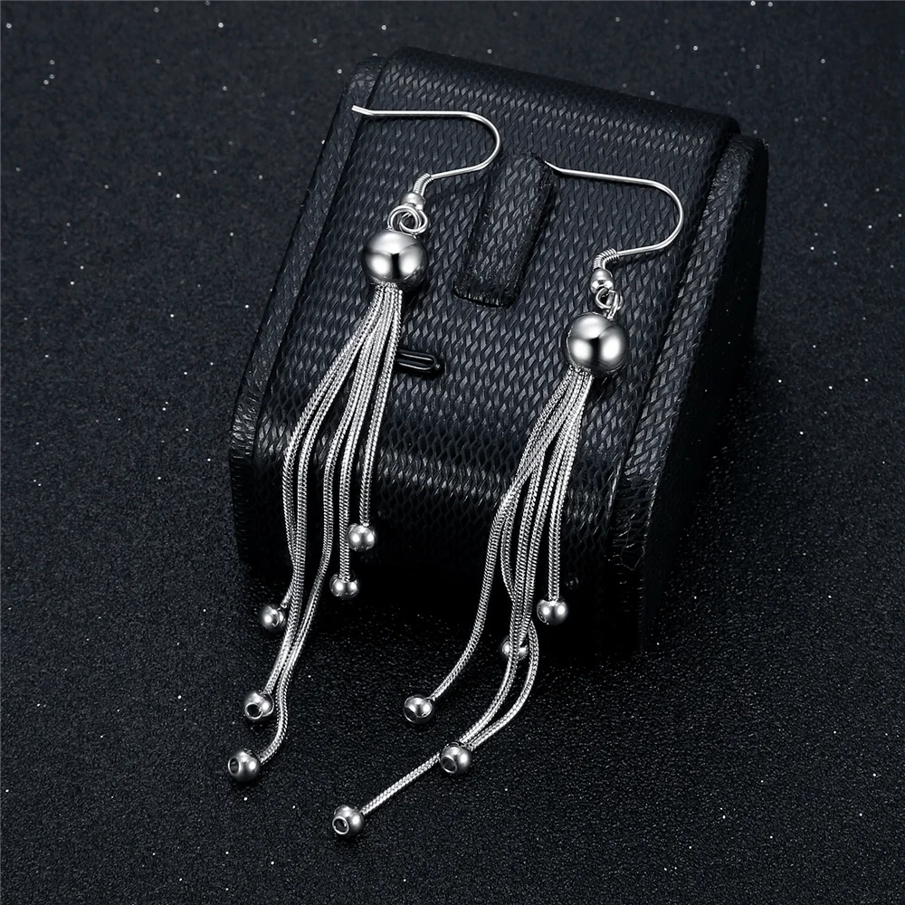 Купи 2021 New Long Tassel Dangle Earrings for Women Silver Color Wedding Drop Earing Korean Fashion Jewelry Gifts за 225 рублей в магазине AliExpress