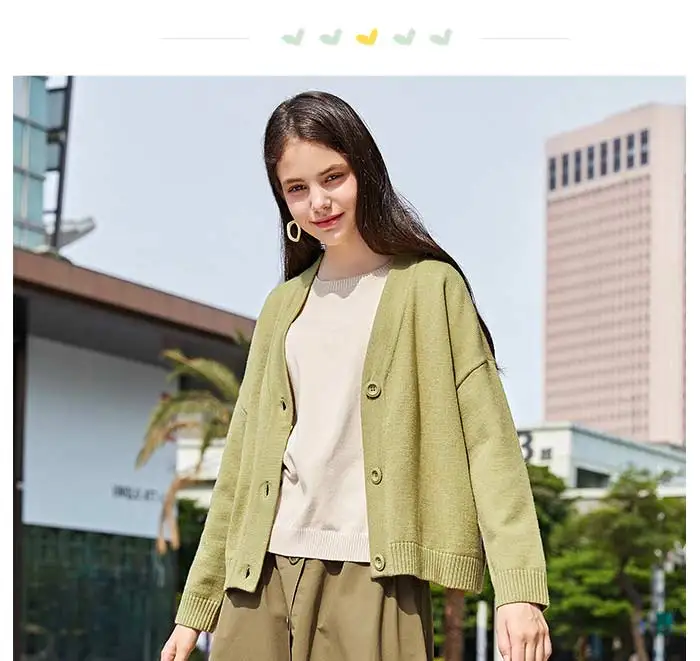 SEMIR вязаный женский кардиган Осень v-образный Вырез Свободный тонкий жакет пальто Простой чистый цвет свитер Одежда