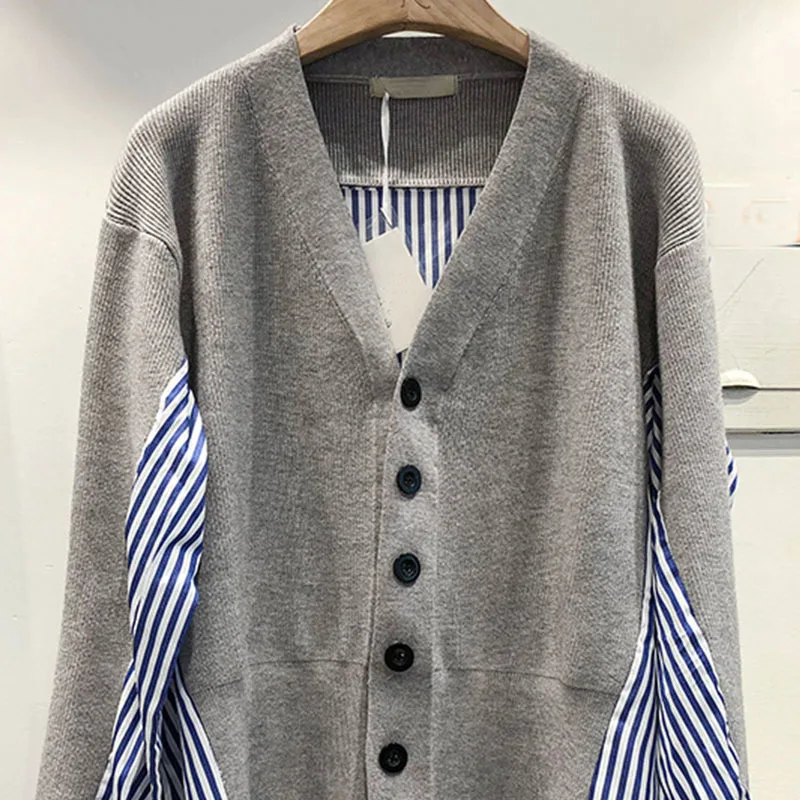 

LANMREM Women's Korean Striped Shirt Stitching Knitting Early Top Loose Fit Fashion Tide Summer 2021 New Arrival 2K1209