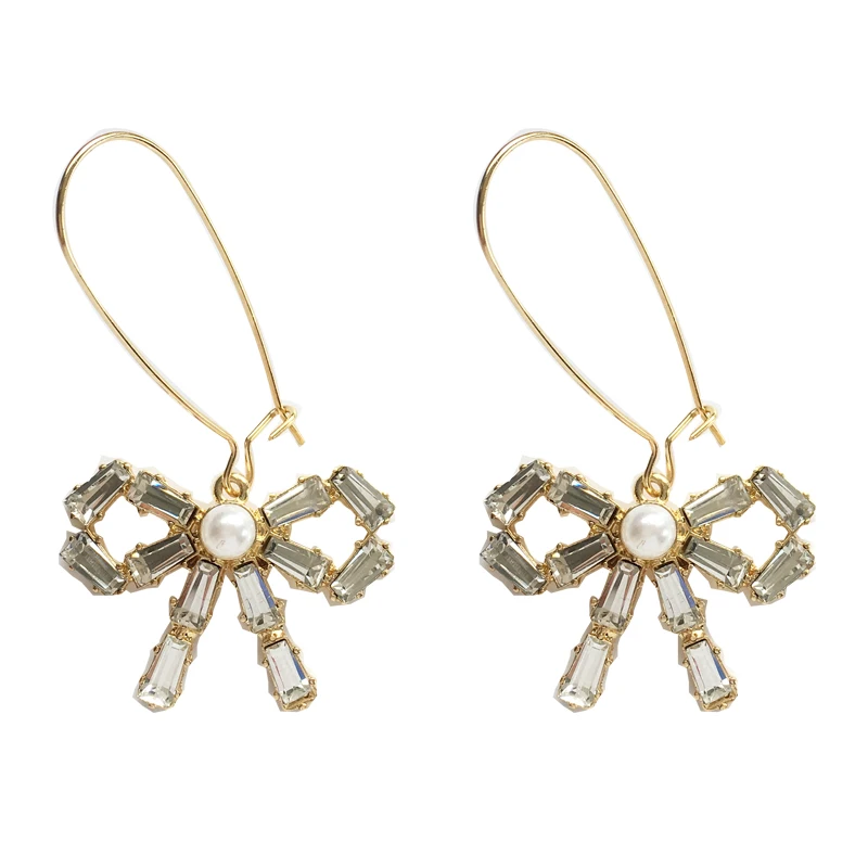 

Sweet Korean Jewelry Drop Earrings 2020 New Design High Quality Clear Glass Metal Bowknot Dangle Earrings For Womne Jewelry Gift