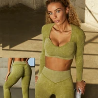 2pcs seamless women yoga set workout sportswear gym clothing fitness long sleeve crop top high waist leggings women sports suits