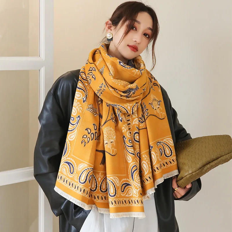 

2021 Fashion 190X65CM Bandanna Ethnic Style Print Cashmere Scarves Autumn Dustproof Beach Towel Winter New Colour Tassels Shawls