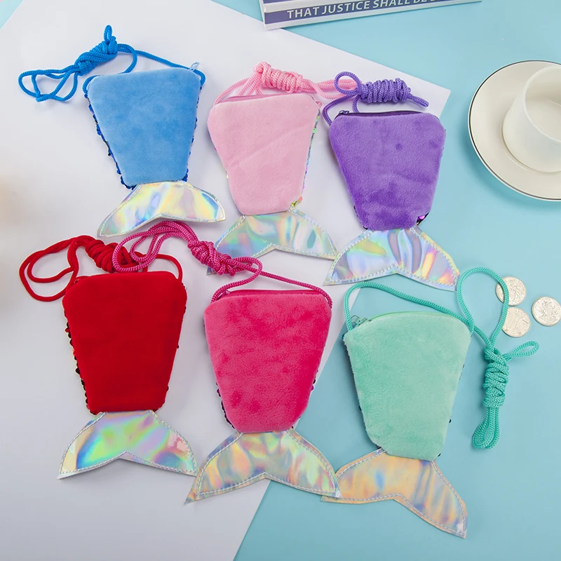 Детская сумка через плечо с блестками двухцветный кошелек для мелочи рыбьим