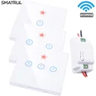 Интеллектуальный беспроводной сенсорный выключатель SMATRUL, светильник со стеклянным экраном и радиочастотным пультом дистанционного управления, 1, 2, 3 gang, 433 МГц, настенная панель с кнопками, 110 В, 220 В, светодиодная лампа