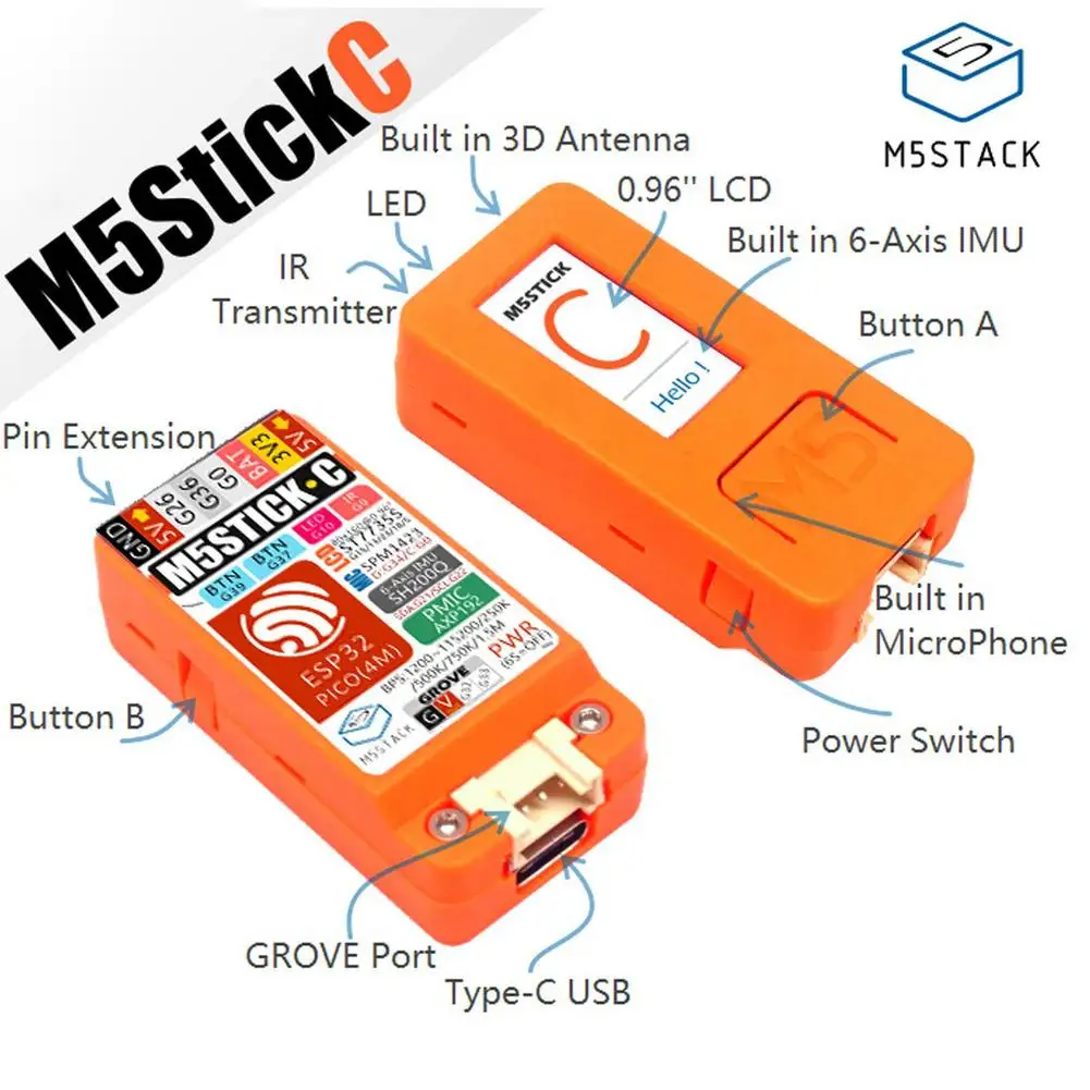 M5StickC ESP32 PICO Mini IoT макетная плата компьютер с цветным ЖК-экраном для программирования Arduino и UIFlow