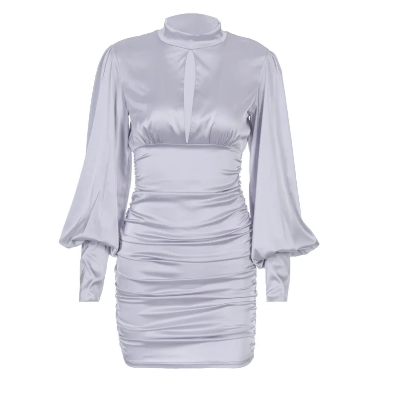 

Long Sleeve Hollow Out Black Dresses Women Sexy Turtleneck Pleated Bodycon Mini Dresses Elegant Office Lady Dress