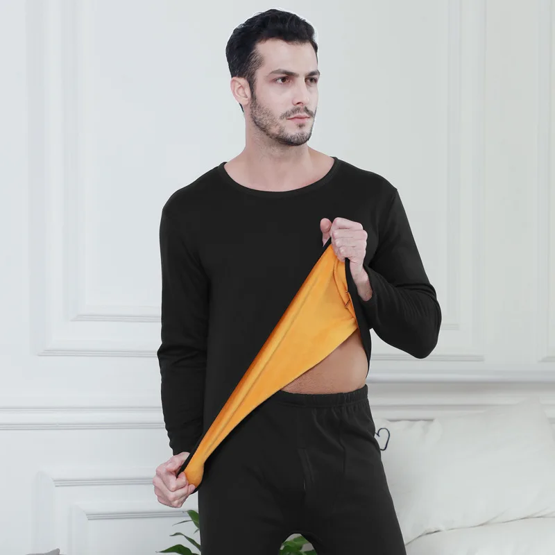 man black Warm Thick Plus Velvet Thermal Underwear Men Women Long Johns Fleece Male Female Autumn Winter Shirt+pants 2 Piece Pajamas Sets - Цвет: man black