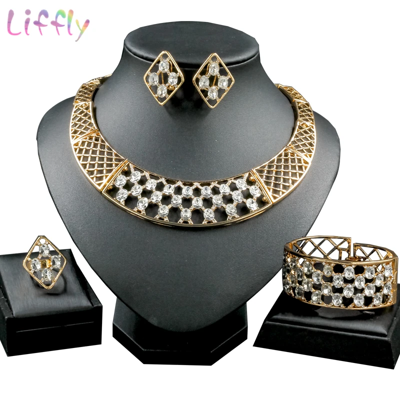Дубай ювелирные наборы геометрический инкрустация Кристалл ожерелье серьги