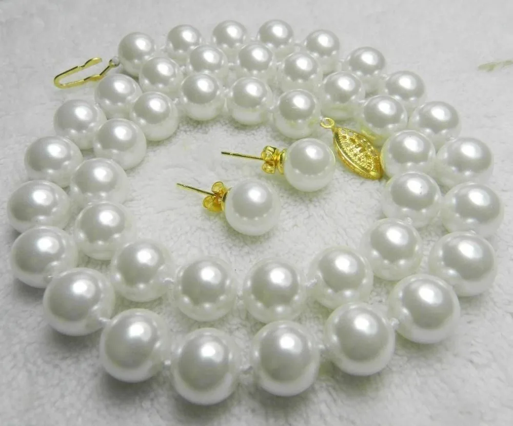 

wholesale Charming! AAA 10mm 18" White Sea South Shell Pearl Necklace Earring set