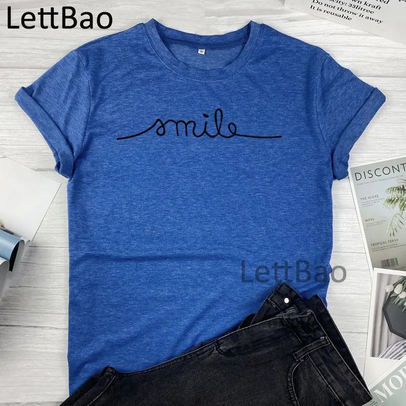 

Smile Funny Letter Print T Shirt Women Harajuku Ullzang T-shirt 90s Fashion Cute Tshirt Grunge Korean Style Tops Tees Female