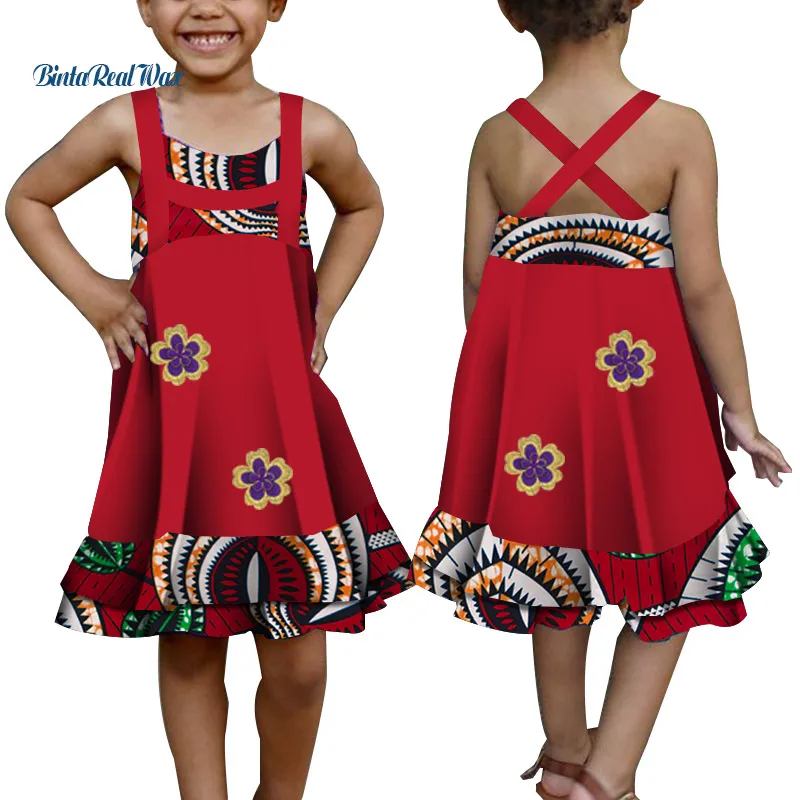 

Summer Lovely Applique 100% Cotton A-line Dress Bazin Riche African Print Dresses for Kids Child African Style Clothing WYT336