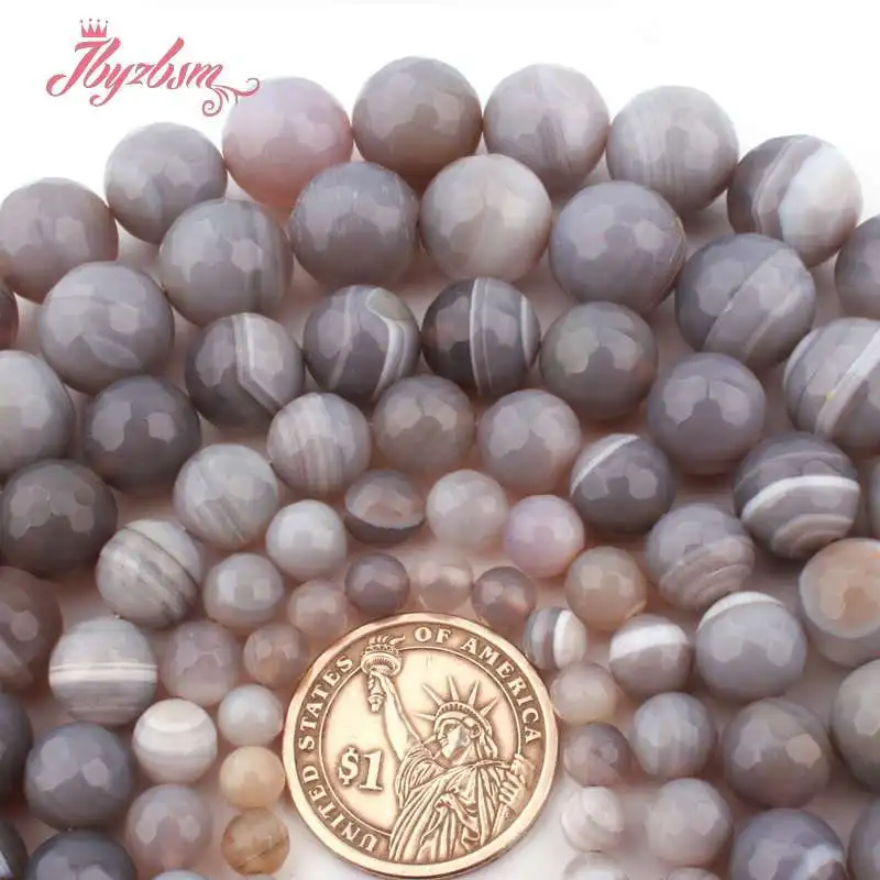 Натуральный мех серый полосатые Агаты Круглые граненые бусы с отверстием 6/8/10/12