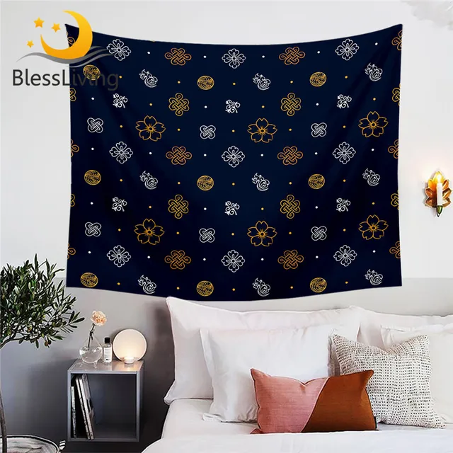 Blessliving Asian Tapestry Wall Hanging Culture Symbol Decorative Wall Carpet Cherry Blossoms Bedspreads Chinese Knot Bed Sheets 1