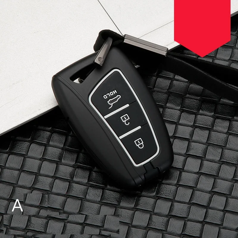 A black white Углеродное волокно сплав+ силиконовый Автомобильный Брелок дистанционного управления с ключом Оболочка Чехол для hyundai Santa Fe Grand ix45 Сентениал ГЕНЕЗИС - Название цвета: A black white