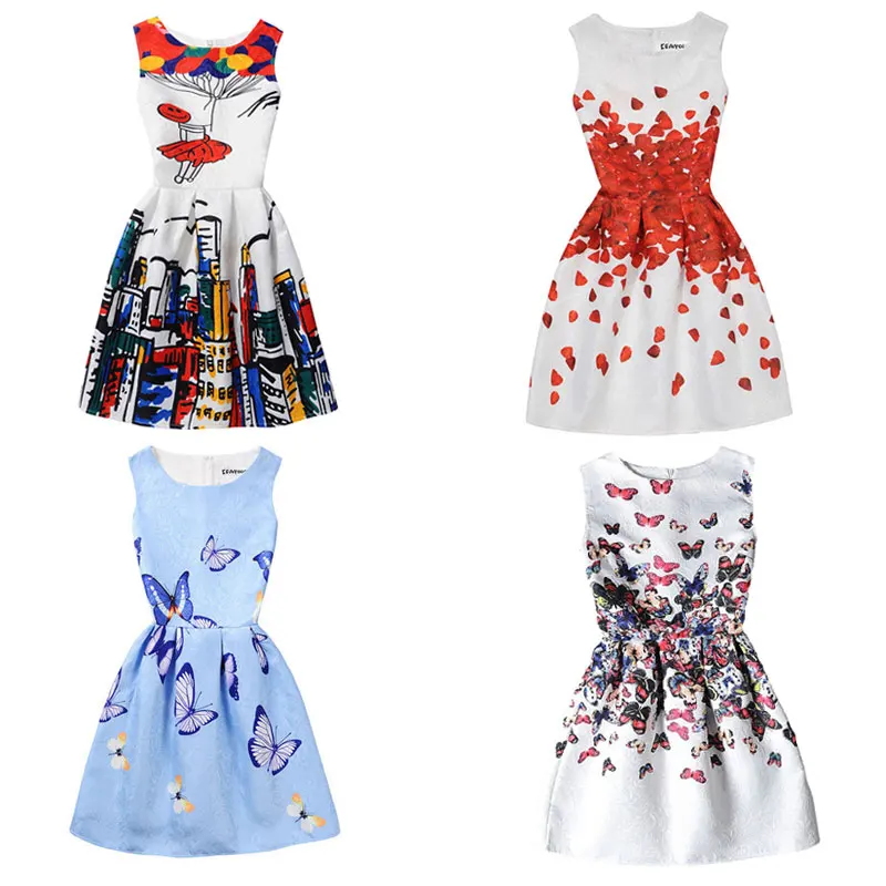 2021 Летние Детские платья для девочек повседневные без рукавов с цветочным