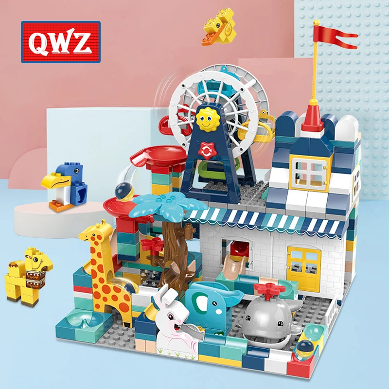 

QWZ 250PCS DIY Building Blocks Marble Run Race Track Slide Brand Set Big Size Baseplate Funnel Bricks Educational Toy Kid Gift