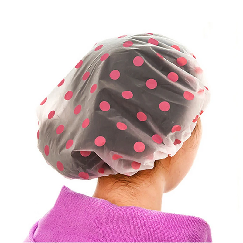 Waterproof Wave Point Bath Shower Cap Hat Elastic Reusable Head Hair Cover For Women Salon Bathroom Tool | Дом и сад
