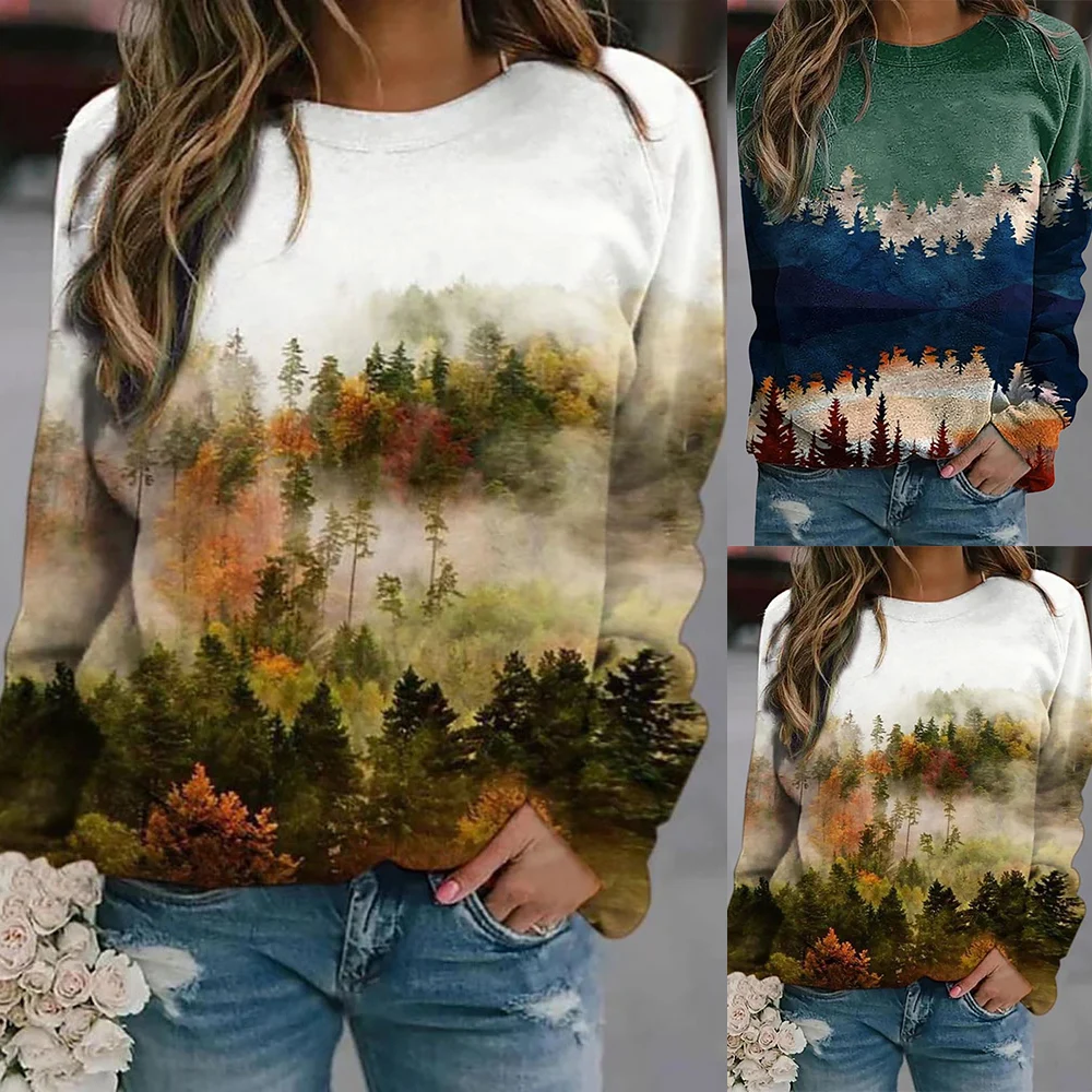 

Женский пуловер из вискозы, с круглым вырезом и принтом, с длинным рукавом