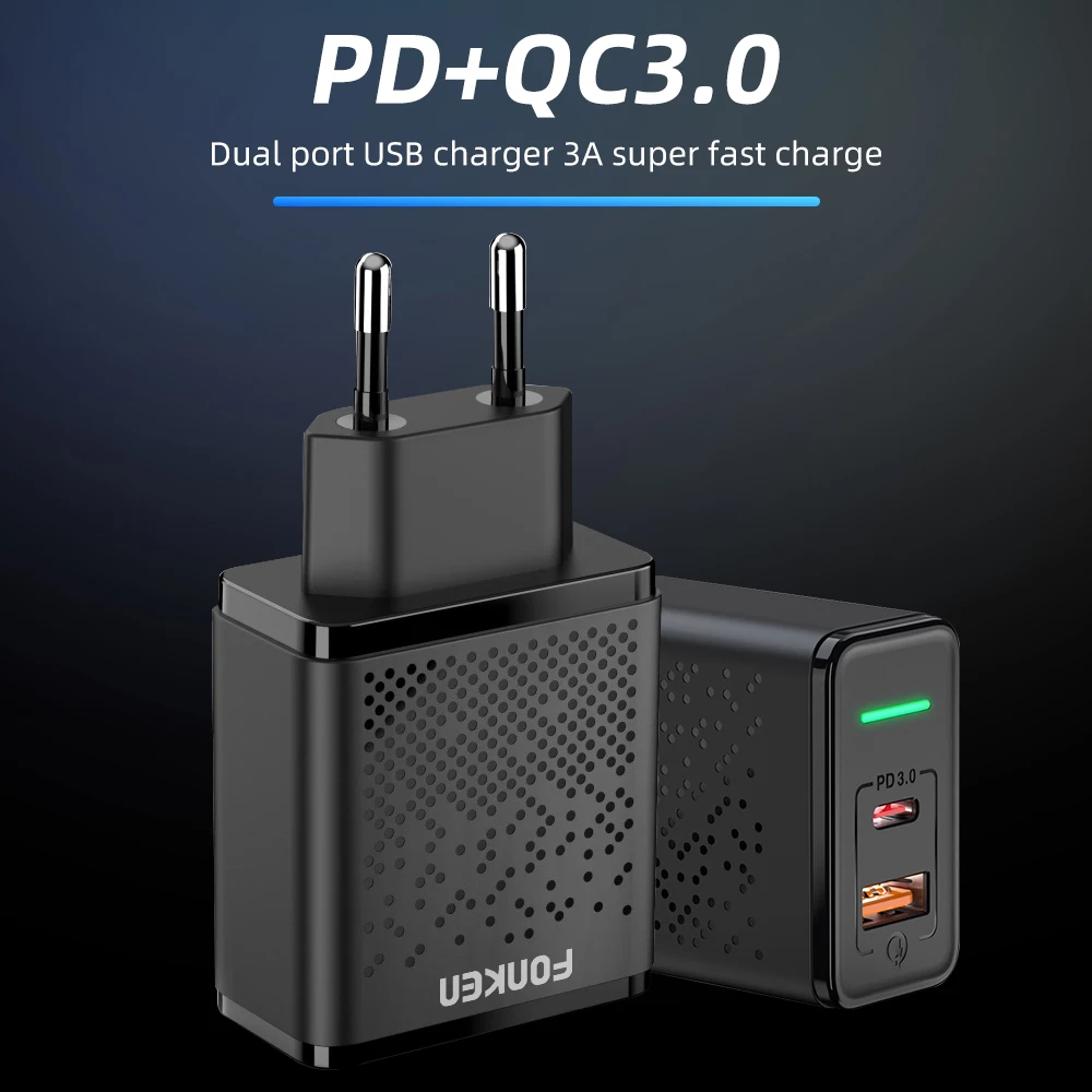 FONKEN Usb PD зарядное устройство Быстрая зарядка настенное 3 0 QC3.0 2 адаптер для samsung huawei