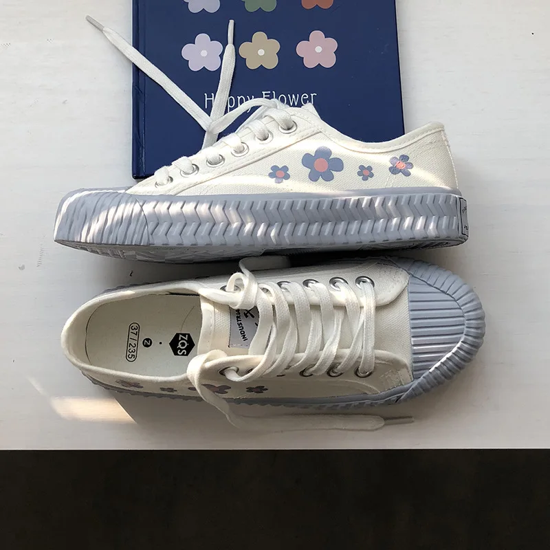 Новинка Сезон весна Белые туфли с принтом Женские стильные кроссовки на плоской