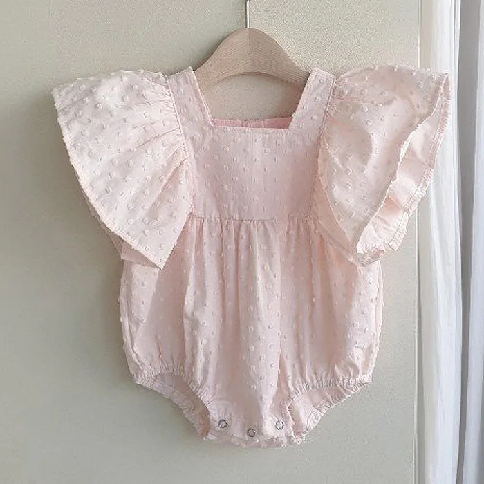 

Koodykids New Baby Grils Princess Bodysuits Loose Pink Rompers Summer Toddlers Girls Soft Vintage Style Solid Bodysuits